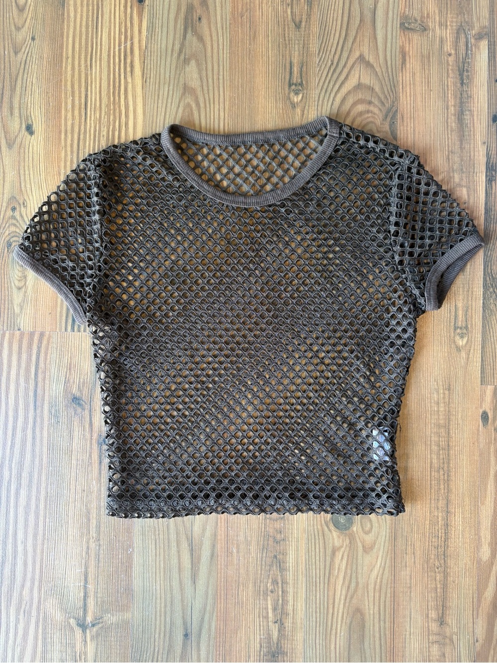 Olive Mesh Short Sleeve Crop Top Sz S